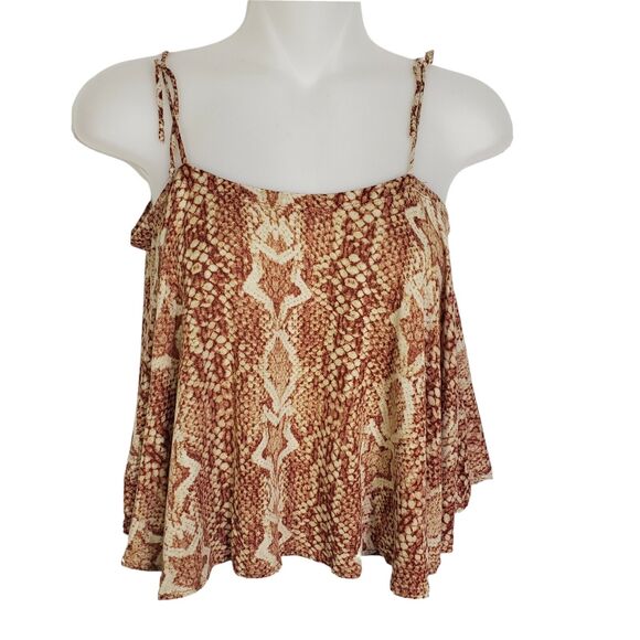 Urban Outfitters Women’s Cami Tank Top Size S Motif Sleeveless Flounce Brown - Picture 1 of 10